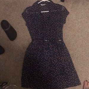 Red and navy polka dot dress with belt